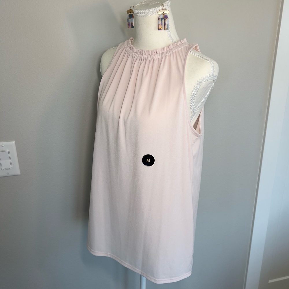 Banana Republic CREPE PINK GATHER-FRONT MOCK-NECK TANK